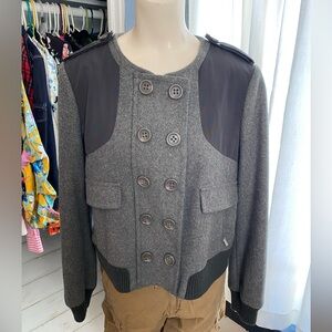 BCBG Maxazria sz L Warm Women’s Jacket Zip&Snap Wool/Rayon/Cashmere zip-pockets.